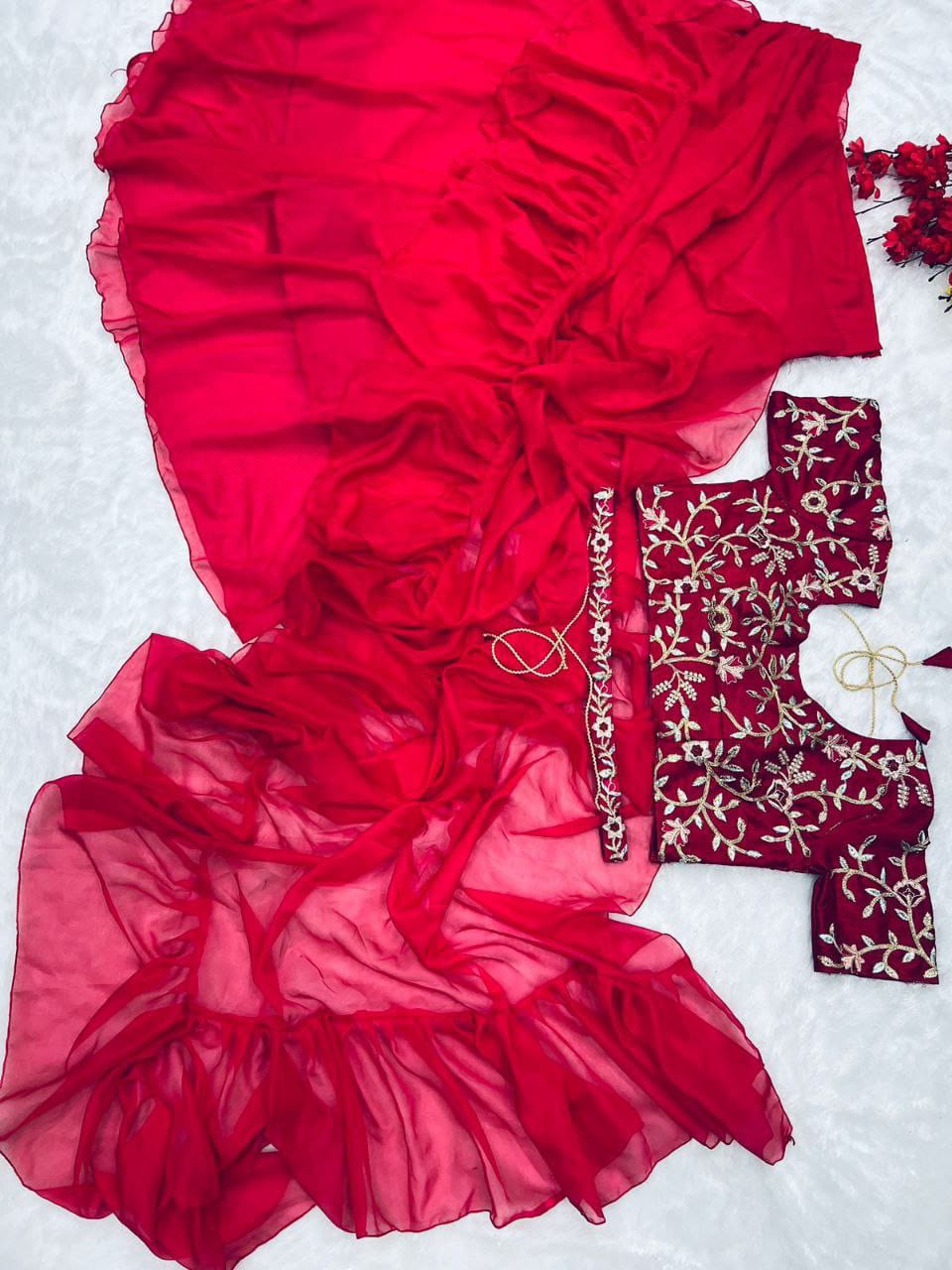Beautiful Organza Silk Ready to wear saree (Red)