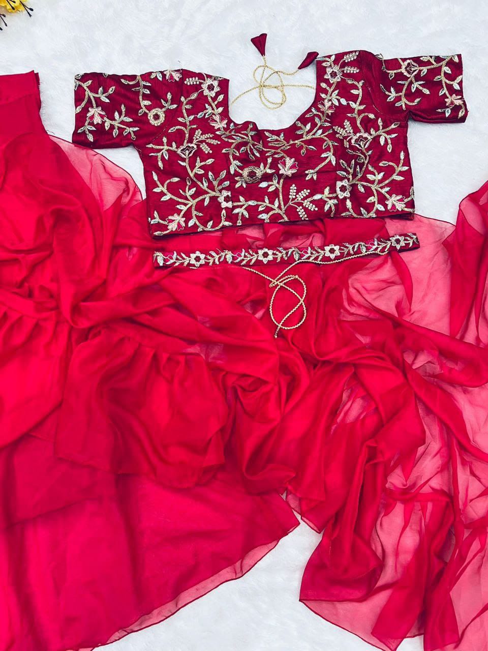 Beautiful Organza Silk Ready to wear saree (Red)