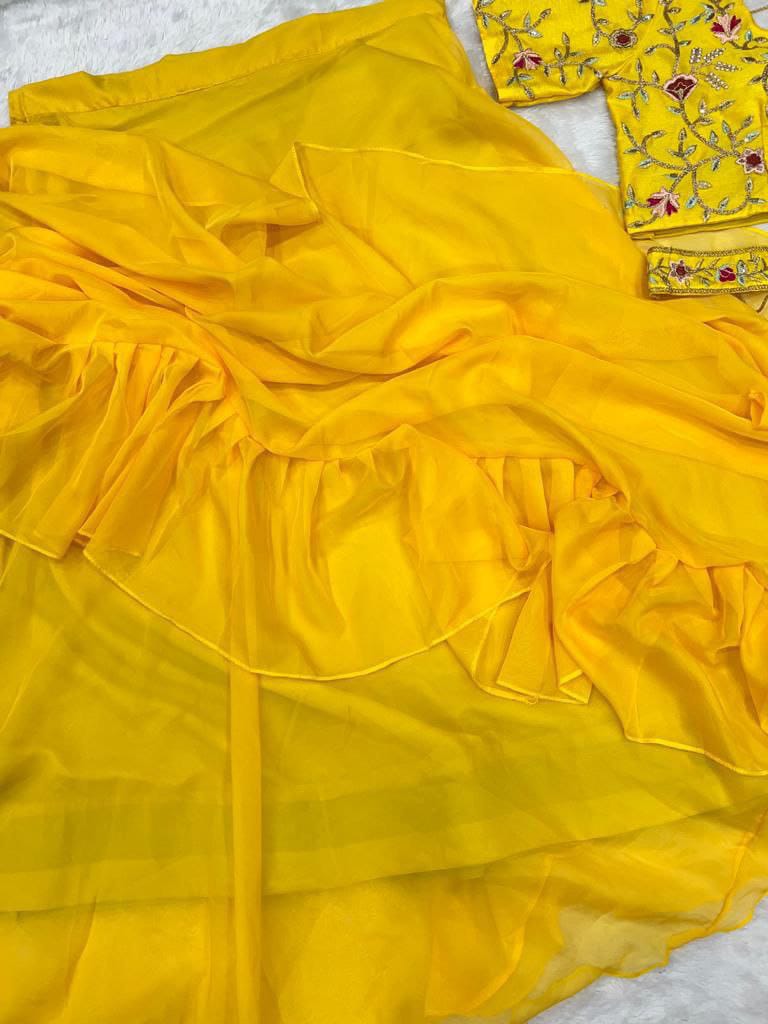 Beautiful Organza Silk Ready to wear saree (Yellow)
