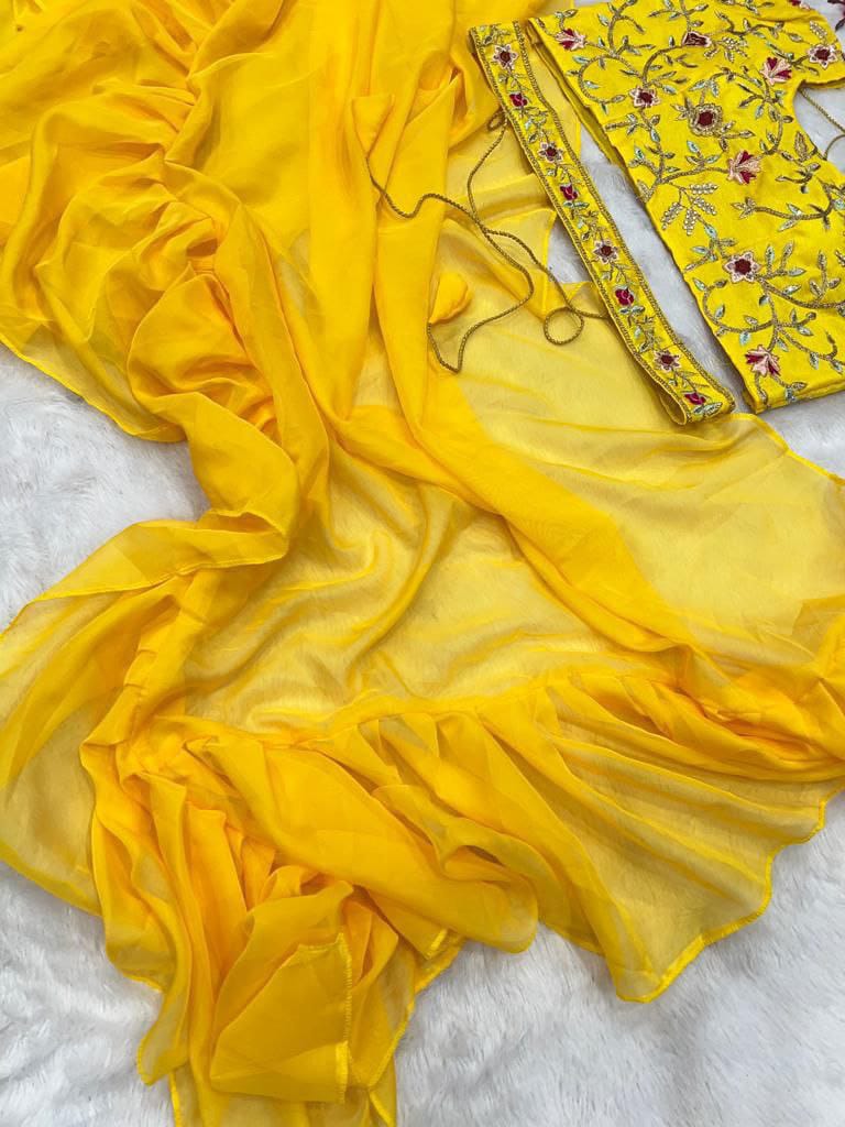 Beautiful Organza Silk Ready to wear saree (Yellow)