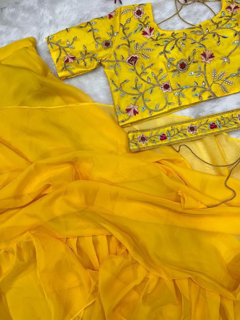Beautiful Organza Silk Ready to wear saree (Yellow)