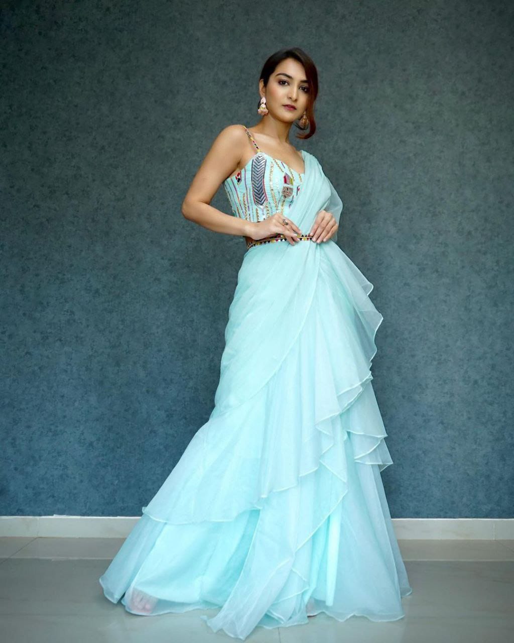 Beautiful Organza Silk Ready to wear saree (Sky blue)