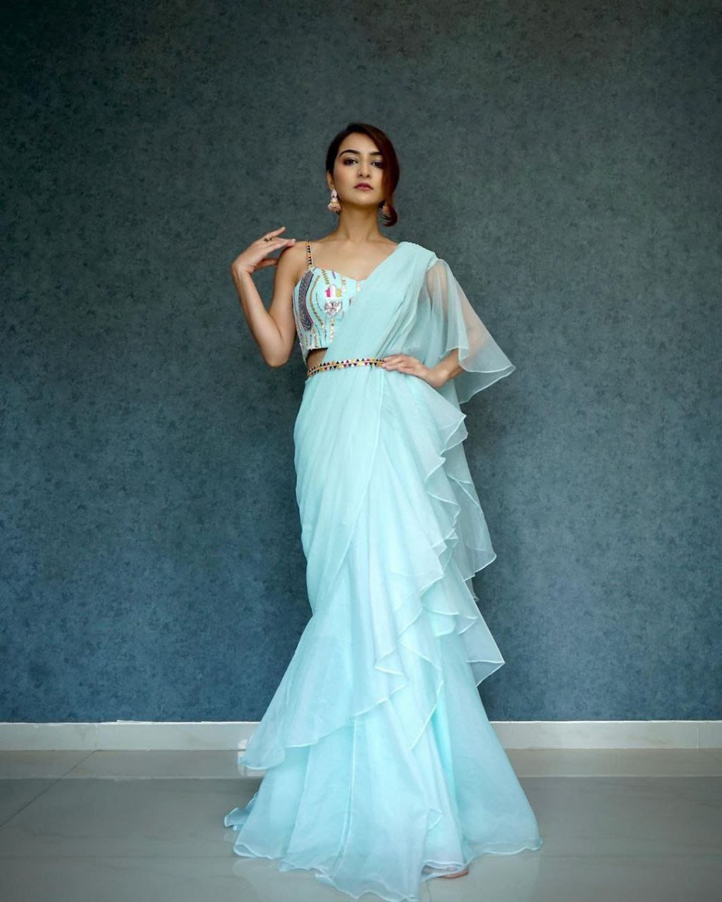 Beautiful Organza Silk Ready to wear saree (Sky blue)
