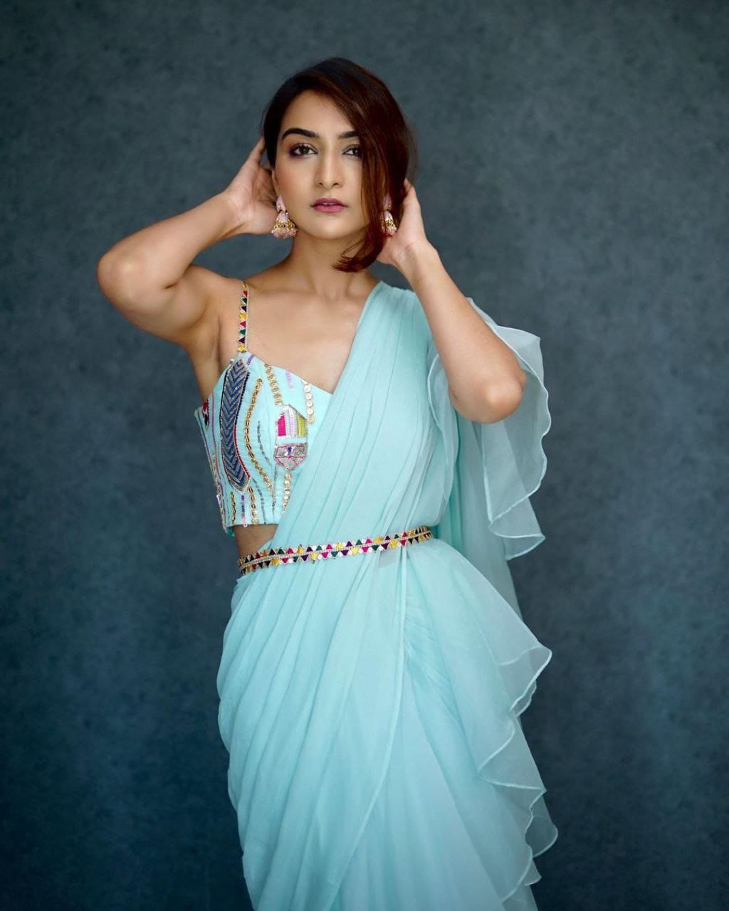 Beautiful Organza Silk Ready to wear saree (Sky blue)