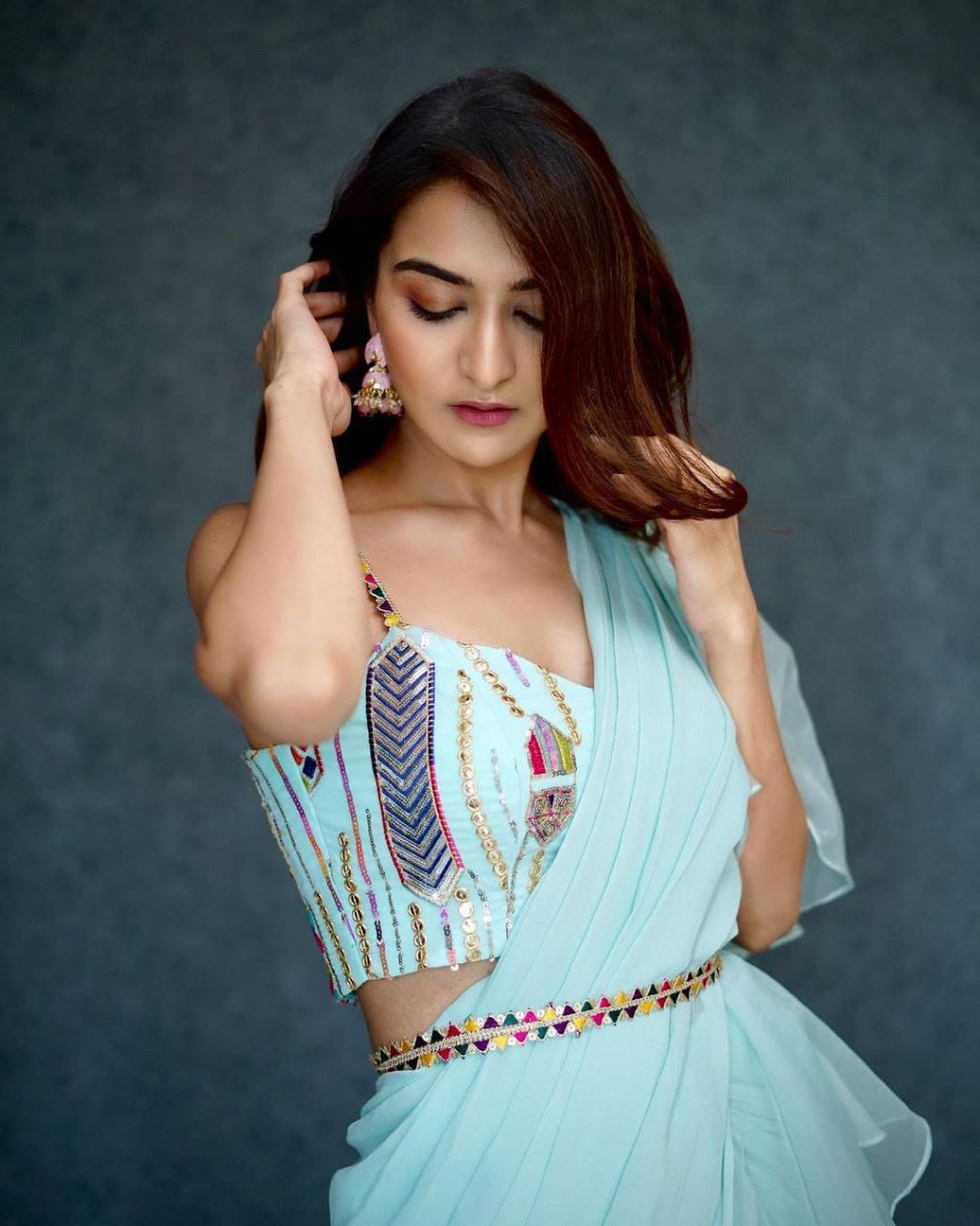 Beautiful Organza Silk Ready to wear saree (Sky blue)