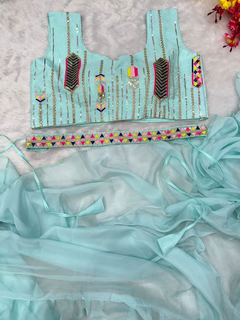 Beautiful Organza Silk Ready to wear saree (Sky blue)