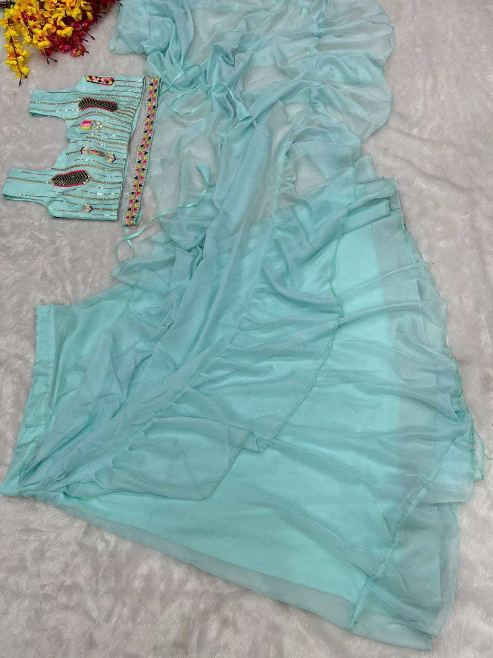Beautiful Organza Silk Ready to wear saree (Sky blue)