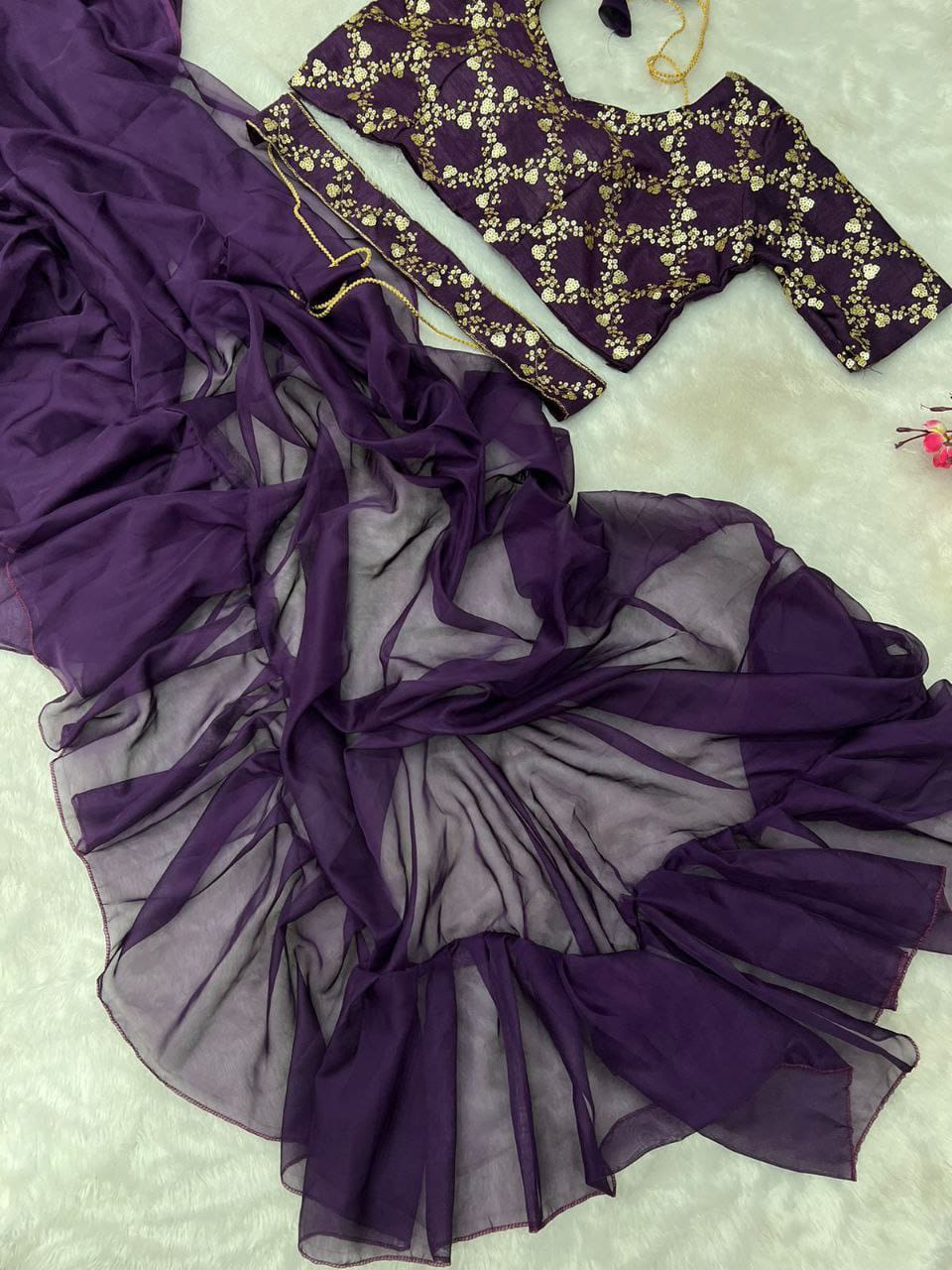 Beautiful Organza Silk Ready to wear saree (Purple)