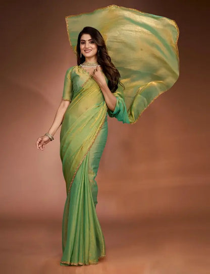 Solid/Plain Bollywood Chiffon, Silk Blend Saree  (Light Green)