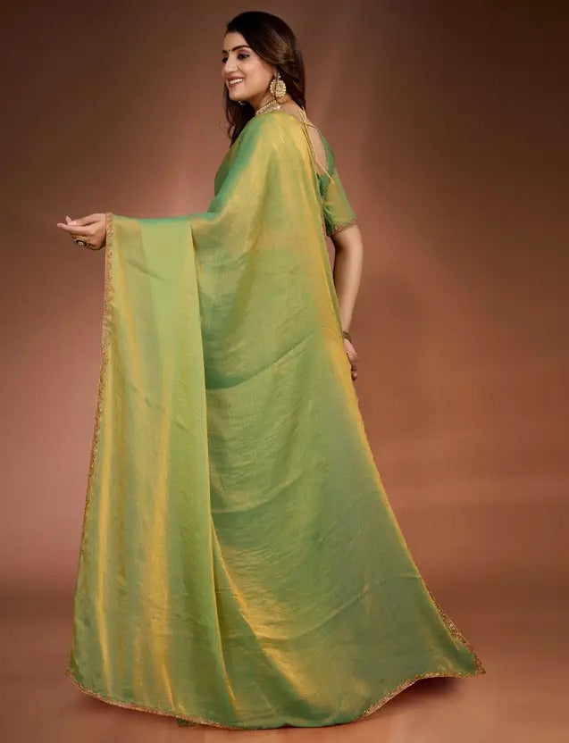 Solid/Plain Bollywood Chiffon, Silk Blend Saree  (Light Green)