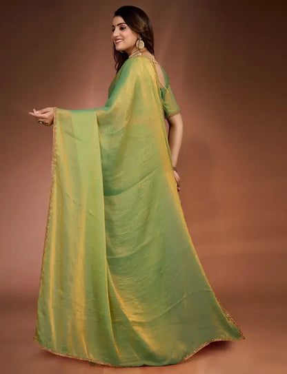 Solid/Plain Bollywood Chiffon, Silk Blend Saree  (Light Green)