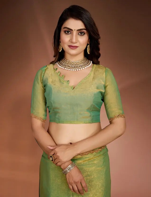 Solid/Plain Bollywood Chiffon, Silk Blend Saree  (Light Green)