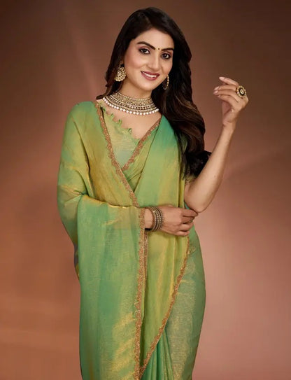 Solid/Plain Bollywood Chiffon, Silk Blend Saree  (Light Green)