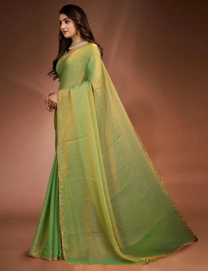 Solid/Plain Bollywood Chiffon, Silk Blend Saree  (Light Green)