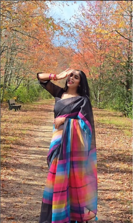 Multi Color Linen Digital Print Party Wear Saree