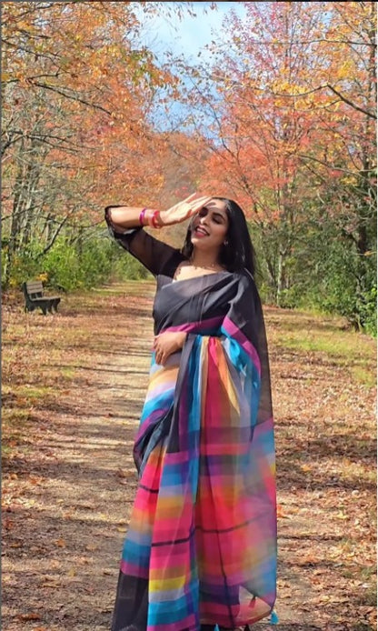 Multi Color Linen Digital Print Party Wear Saree