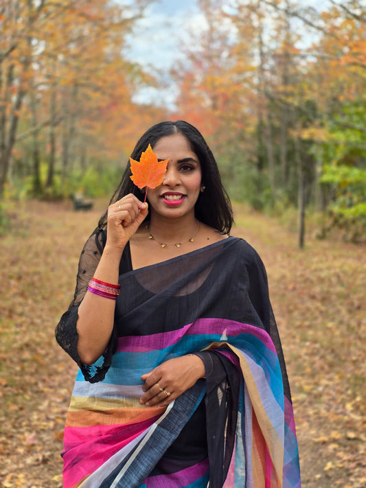 Multi Color Linen Digital Print Party Wear Saree