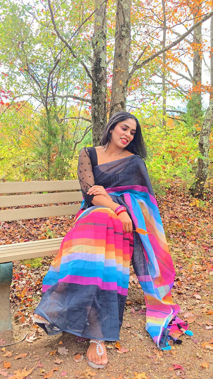 Multi Color Linen Digital Print Party Wear Saree