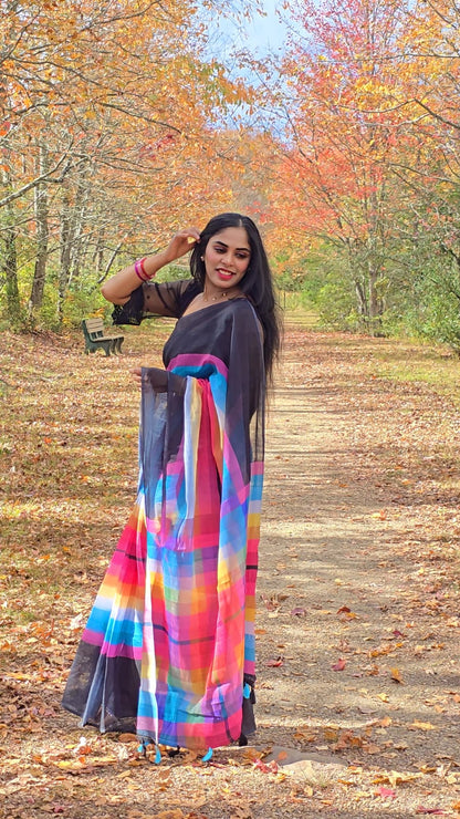 Multi Color Linen Digital Print Party Wear Saree