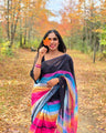 Multi Color Linen Digital Print Party Wear Saree