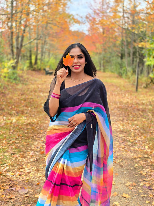 Multi Color Linen Digital Print Party Wear Saree