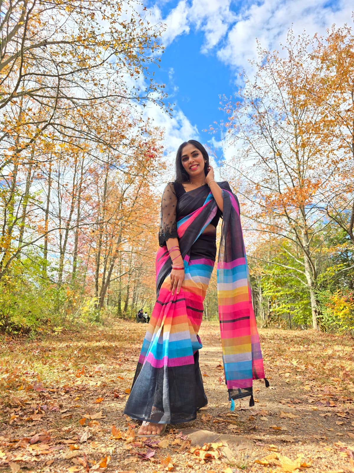 Multi Color Linen Digital Print Party Wear Saree