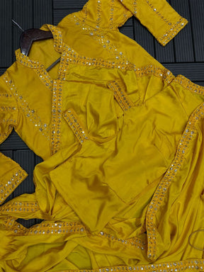 Elegant Yellow Satin Saree with Embroidered Jacket & Belt