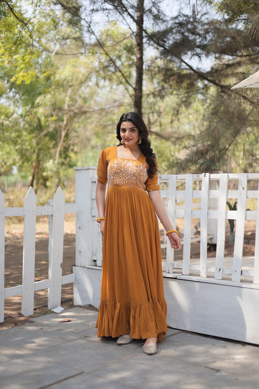 Party wear Gown Yellow Color