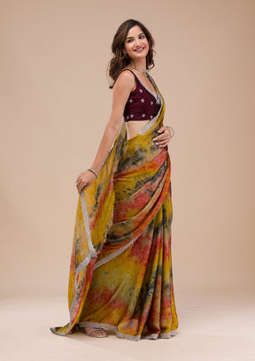 Yellow Color Designer Print  Georgette Party Wear Saree