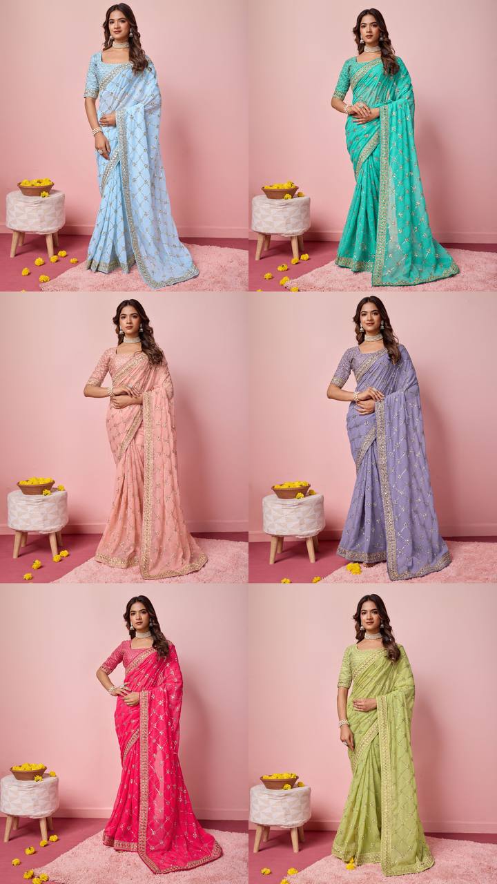 Peach Color Georgette party Wear Saree