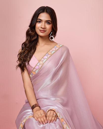 Baby Pink Jimmy Choo Sequence Border Party Wear Saree