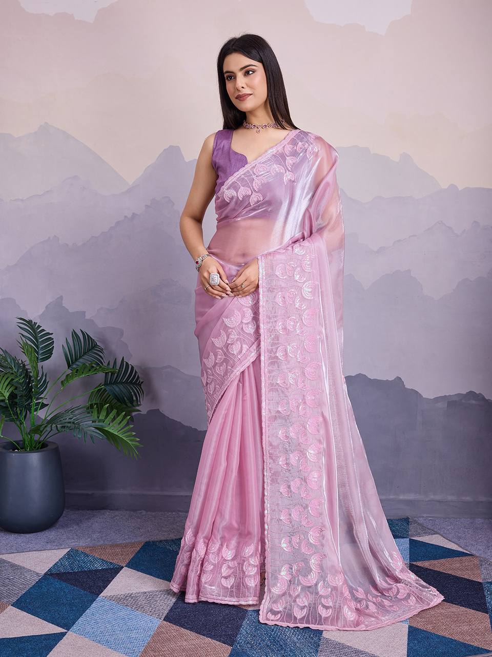 Baby Pink Jimmy Choo Sequence Party Wear Saree