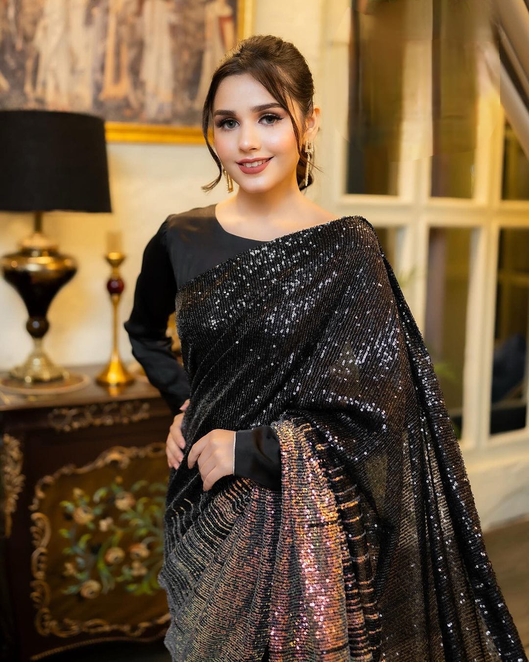 Amazing Black and brown Color Georgette Party Wear Saree