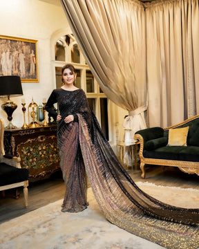 Amazing Black and brown Color Georgette Party Wear Saree
