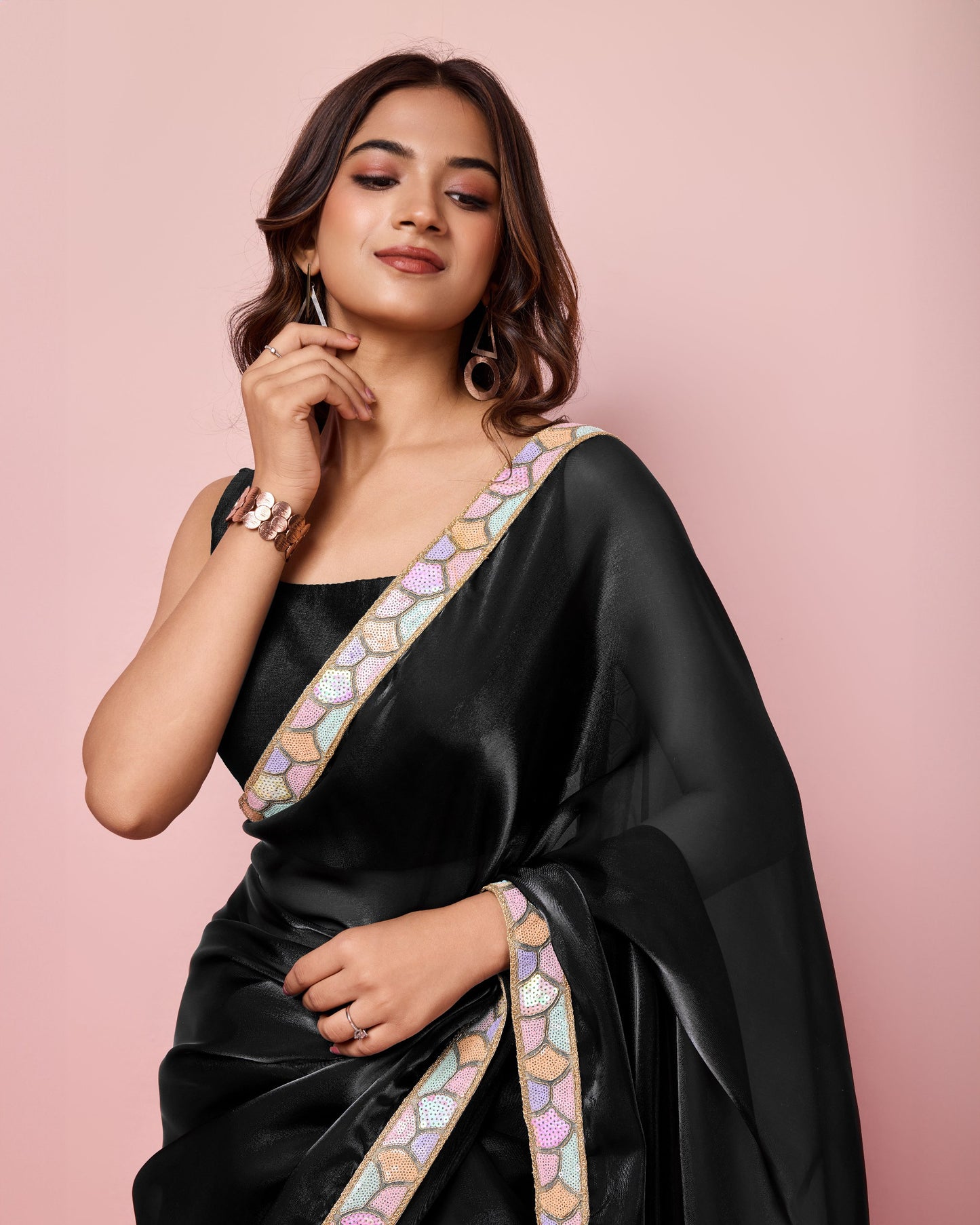 Black Jimmy Choo Sequins Work Saree