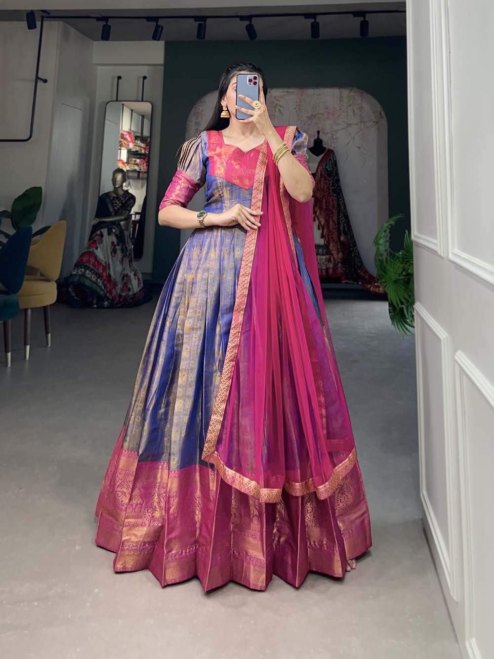 Kanjivaram Silk Gown (Blue)
