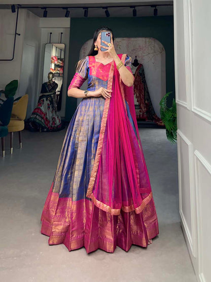 Kanjivaram Silk Gown (Blue)
