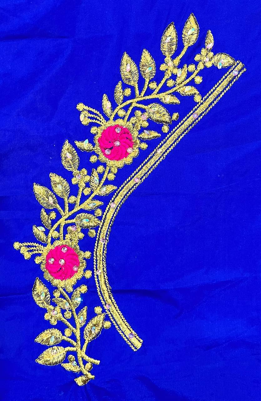 VS 103 Blue Color Cotton Silk Embroidery Work Akupattu Blouse