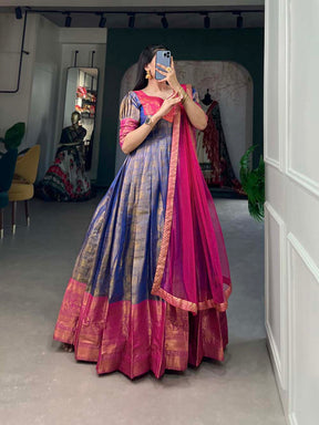 Kanjivaram Silk Gown (Blue)