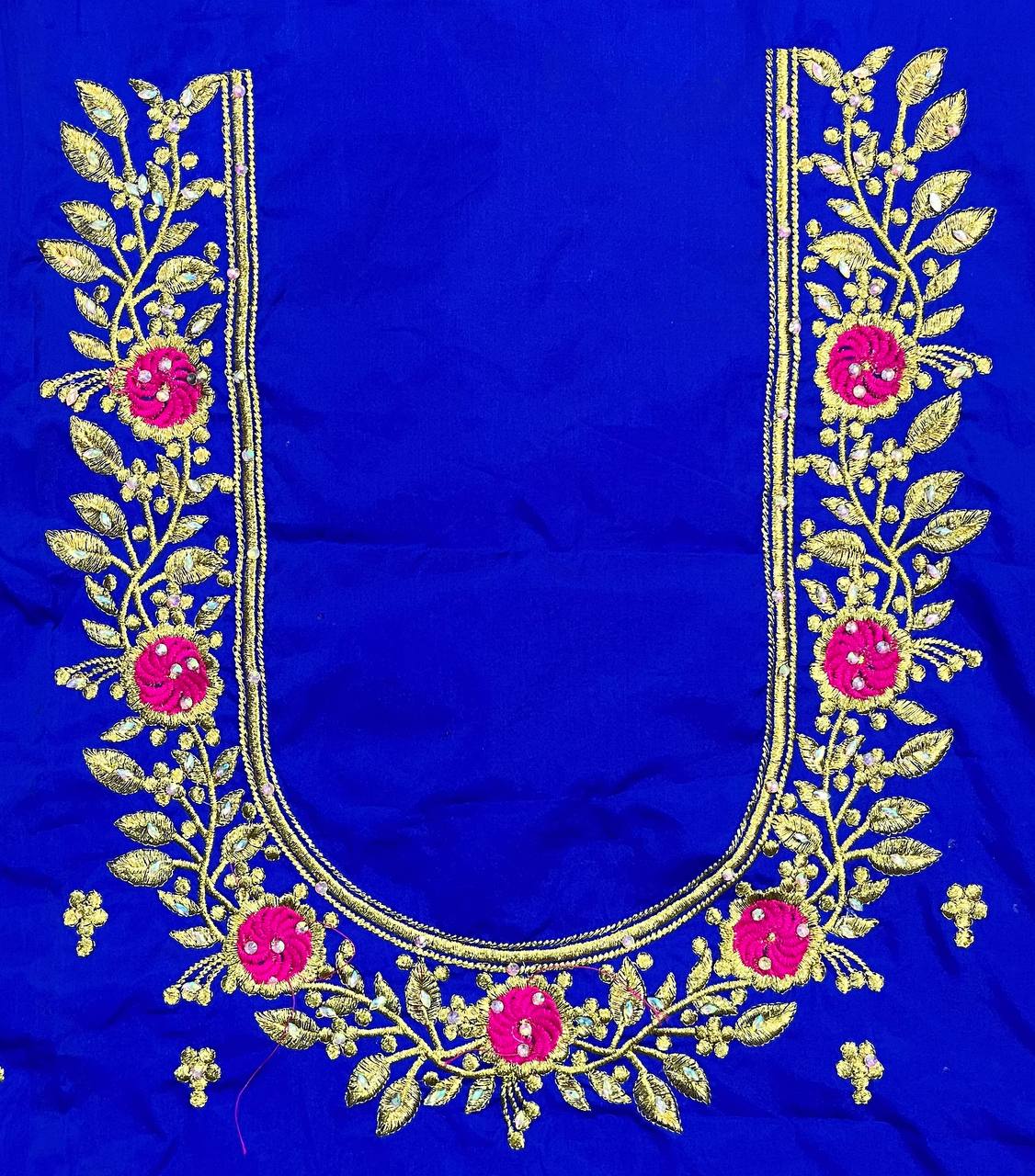 VS 103 Blue Color Cotton Silk Embroidery Work Akupattu Blouse