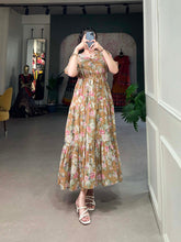 Designer Brown Color Floral Print Gown