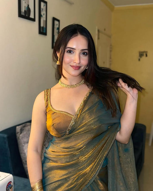 Solid/Plain Bollywood Chiffon, Silk Blend Saree  (Gold)