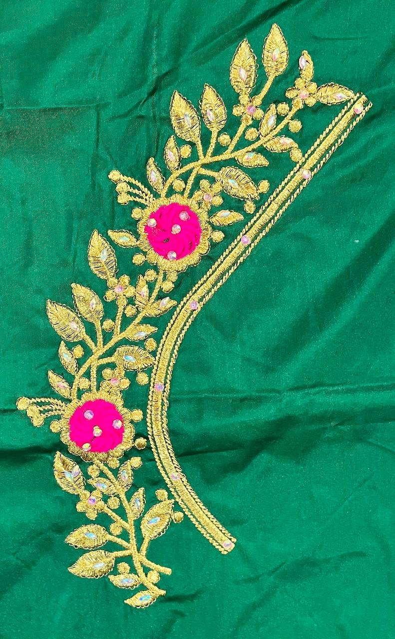 VS 103 Green Color Cotton Silk Embroidery Work Akupattu Blouse