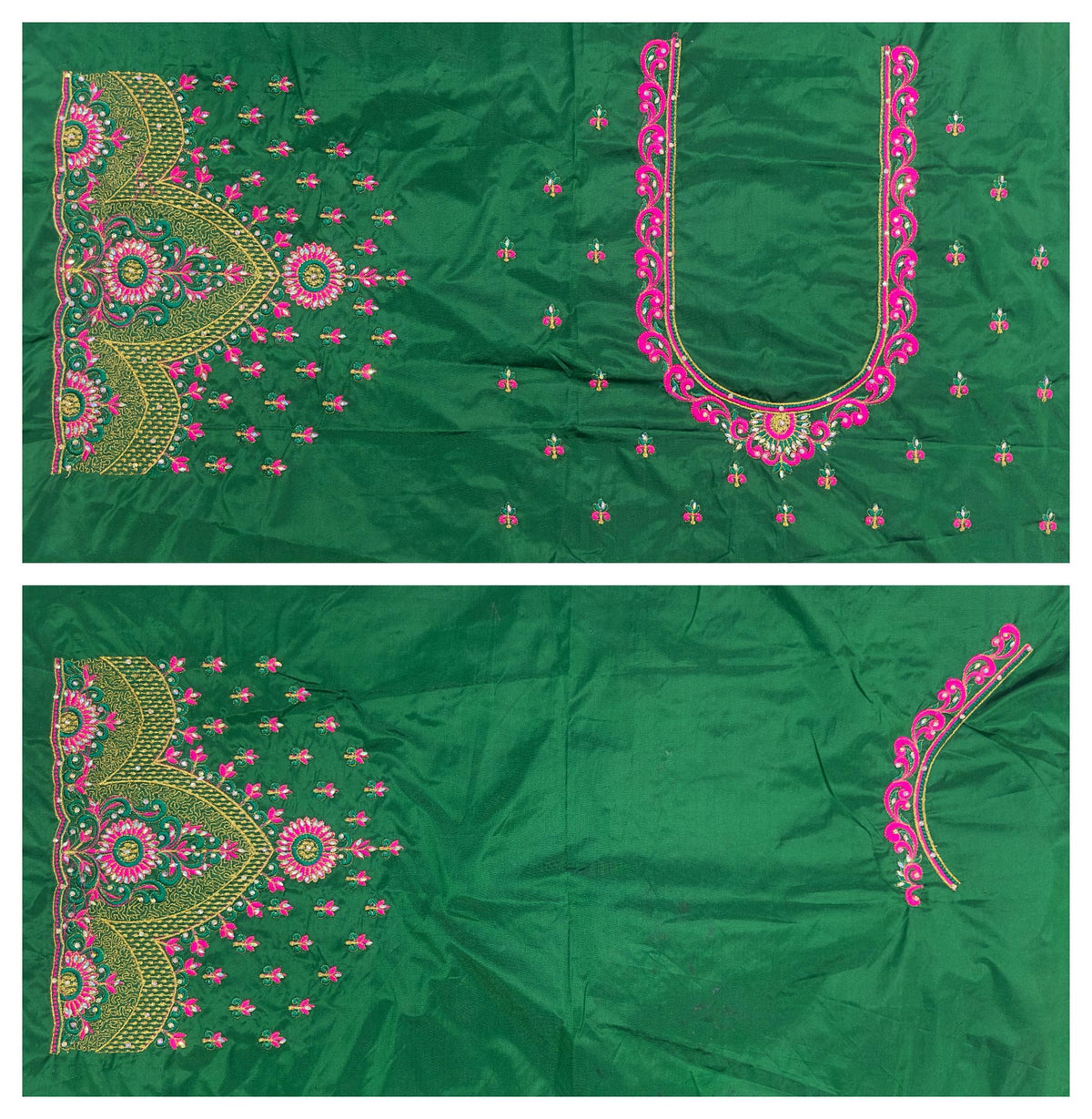 VS 101 Green Color Cotton Silk Embroidery Work Akupattu Blouse