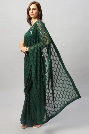 Green Georgette Sequence Work Premium Saree