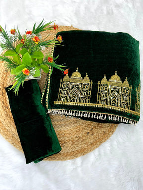 Green Viscose  Velvet Embroidery Saree