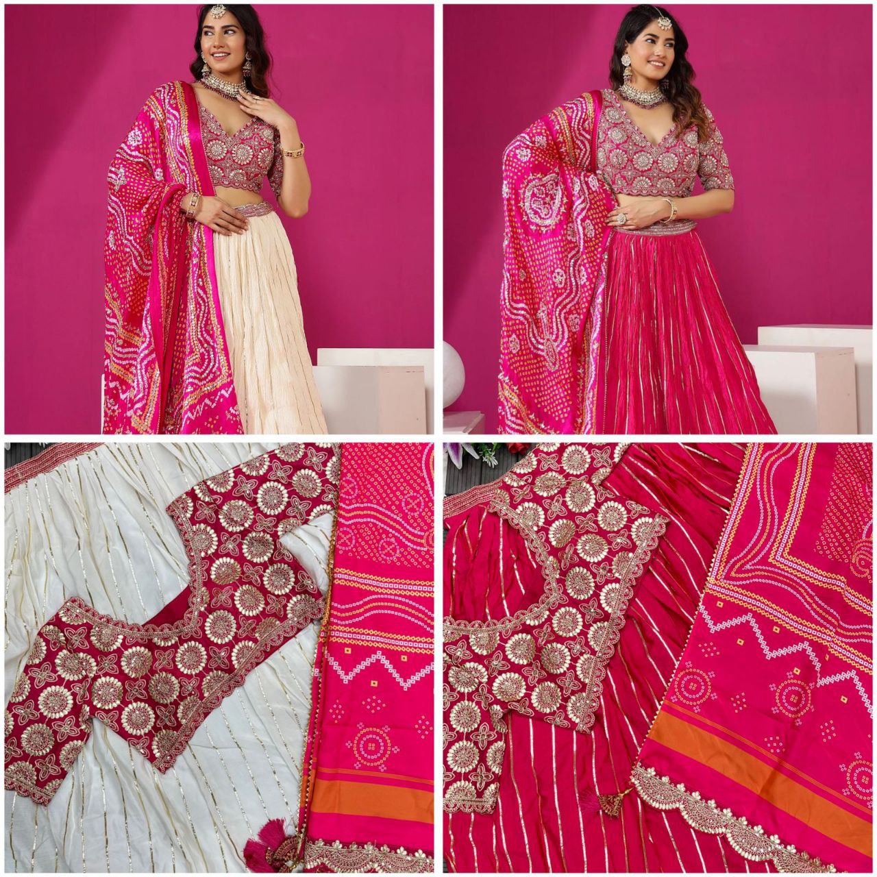 Cream Lehenga Set with Embroidery Cording for Weddings & Parties