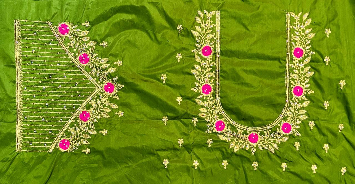 VS 103 Light Green Color Cotton Silk Embroidery Work Akupattu Blouse