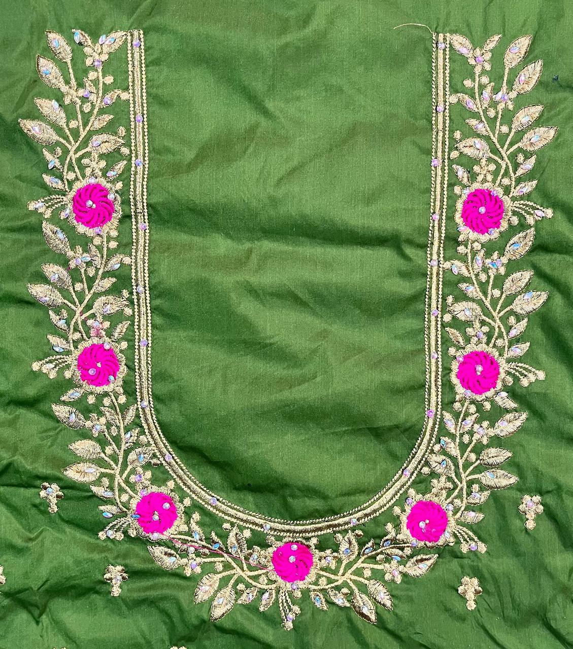 VS 103 Light Green Color Cotton Silk Embroidery Work Akupattu Blouse