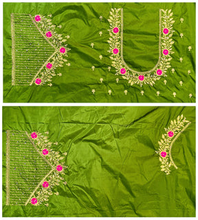 VS 103 Light Green Color Cotton Silk Embroidery Work Akupattu Blouse